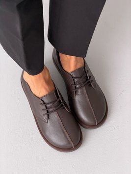 Анатомічні туфлі barefoot на шнурівках шкіряні коричневі gp-1003-11077-37 фото