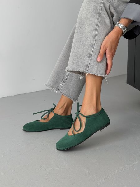 Балетки barefoot з перфорацією NikArt шкіряні зелені gp-864-11848-38 фото