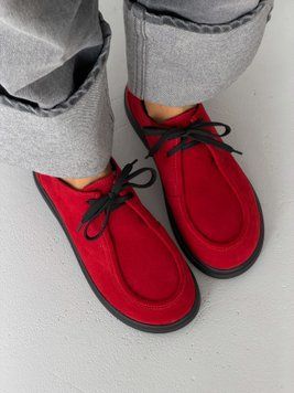 Утеплені лофери barefoot Amina замшеві червоні gp-1082-11970-39 фото
